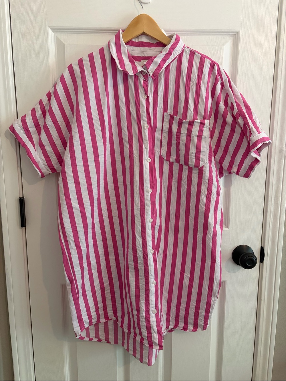 A New Day Button Down Pink & White Stripe Shirt Dress - Size L